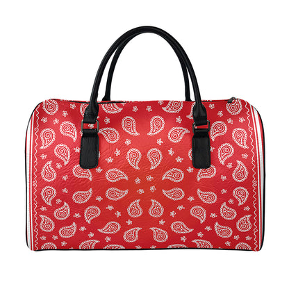 Red And White Bandana Print Leather Duffle Bag