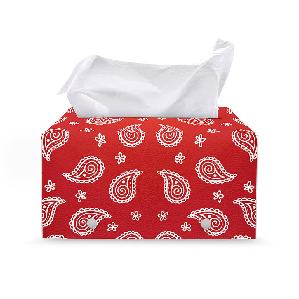 Red And White Bandana Print Leather Tissue Box Cover
