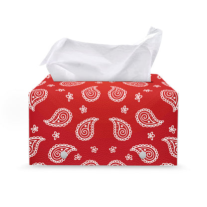 Red And White Bandana Print Leather Tissue Box Cover
