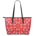 Red And White Bandana Print Leather Tote Bag With Zipper