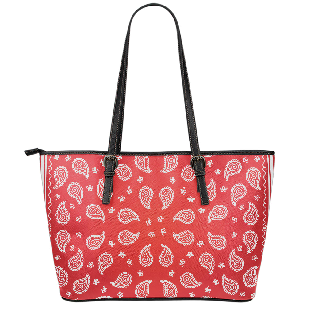 Red And White Bandana Print Leather Tote Bag
