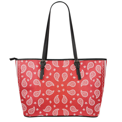 Red And White Bandana Print Leather Tote Bag