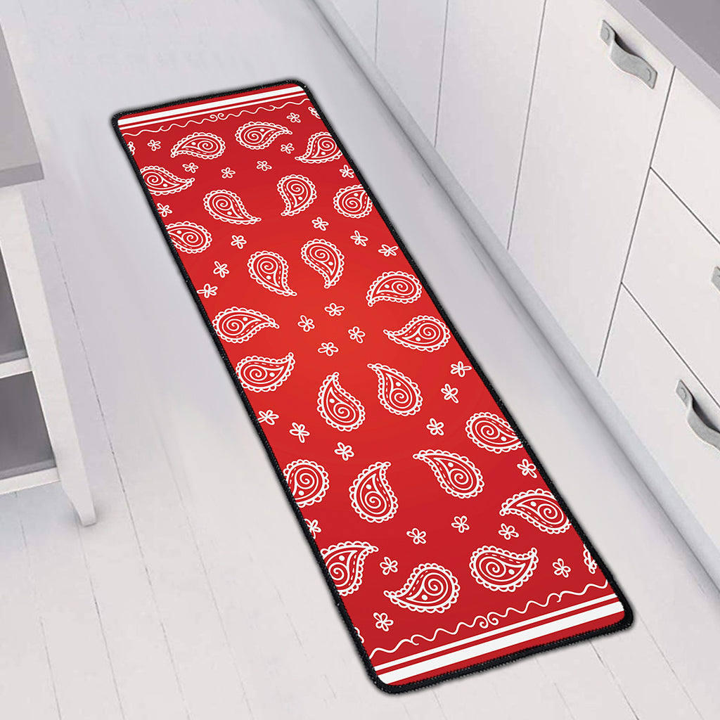 Red And White Bandana Print Long Kitchen Mat