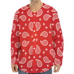 Red And White Bandana Print Long Sleeve Baseball Jersey