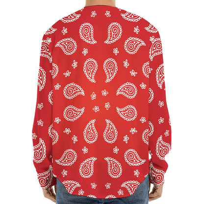 Red And White Bandana Print Long Sleeve Baseball Jersey