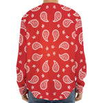 Red And White Bandana Print Long Sleeve Baseball Jersey