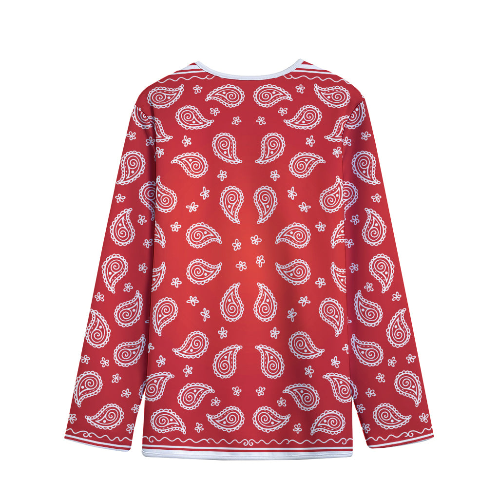 Red And White Bandana Print Long Sleeve Short Coat