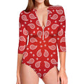 Red And White Bandana Print Long Sleeve Swimsuit