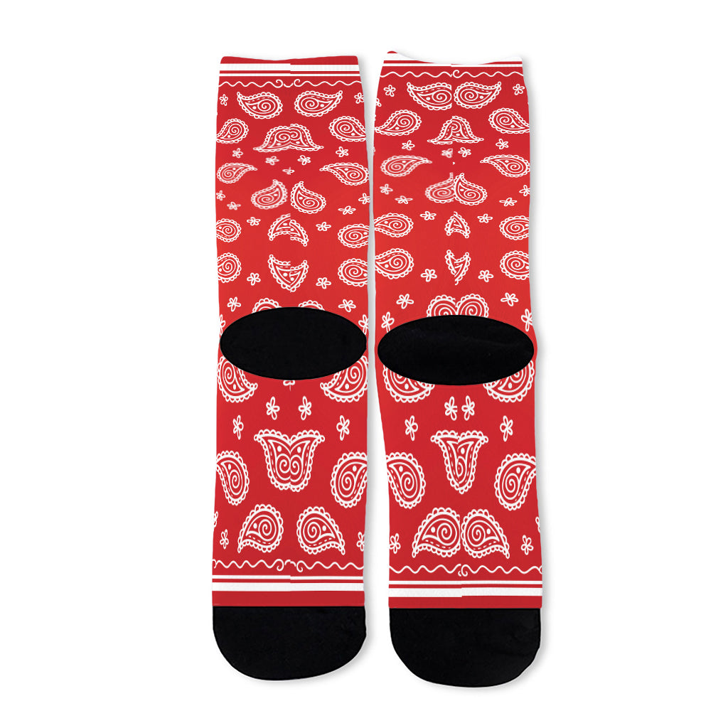 Red And White Bandana Print Long Socks