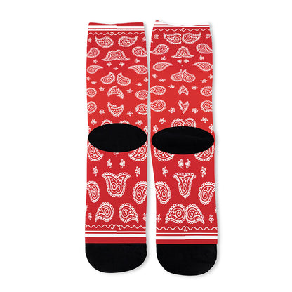 Red And White Bandana Print Long Socks