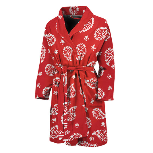 Red And White Bandana Print Men's Bathrobe