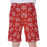 Red And White Bandana Print Men's Beach Shorts