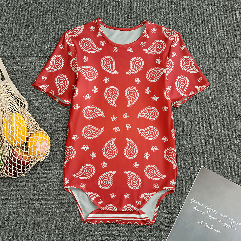 Red And White Bandana Print Men's Bodysuit