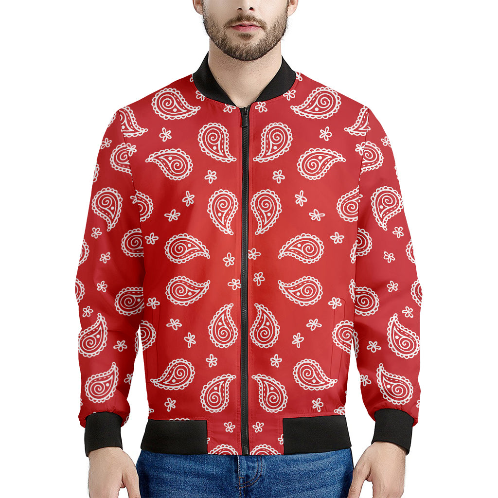 Red And White Bandana Print Men's Bomber Jacket