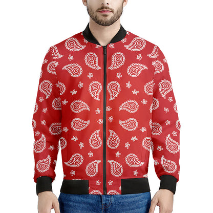 Red And White Bandana Print Men's Bomber Jacket