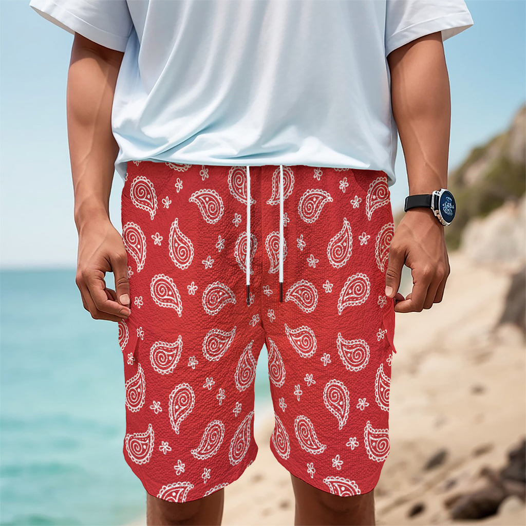 Red And White Bandana Print Men's Cargo Shorts