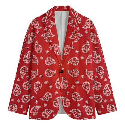 Red And White Bandana Print Men's Cotton Blazer