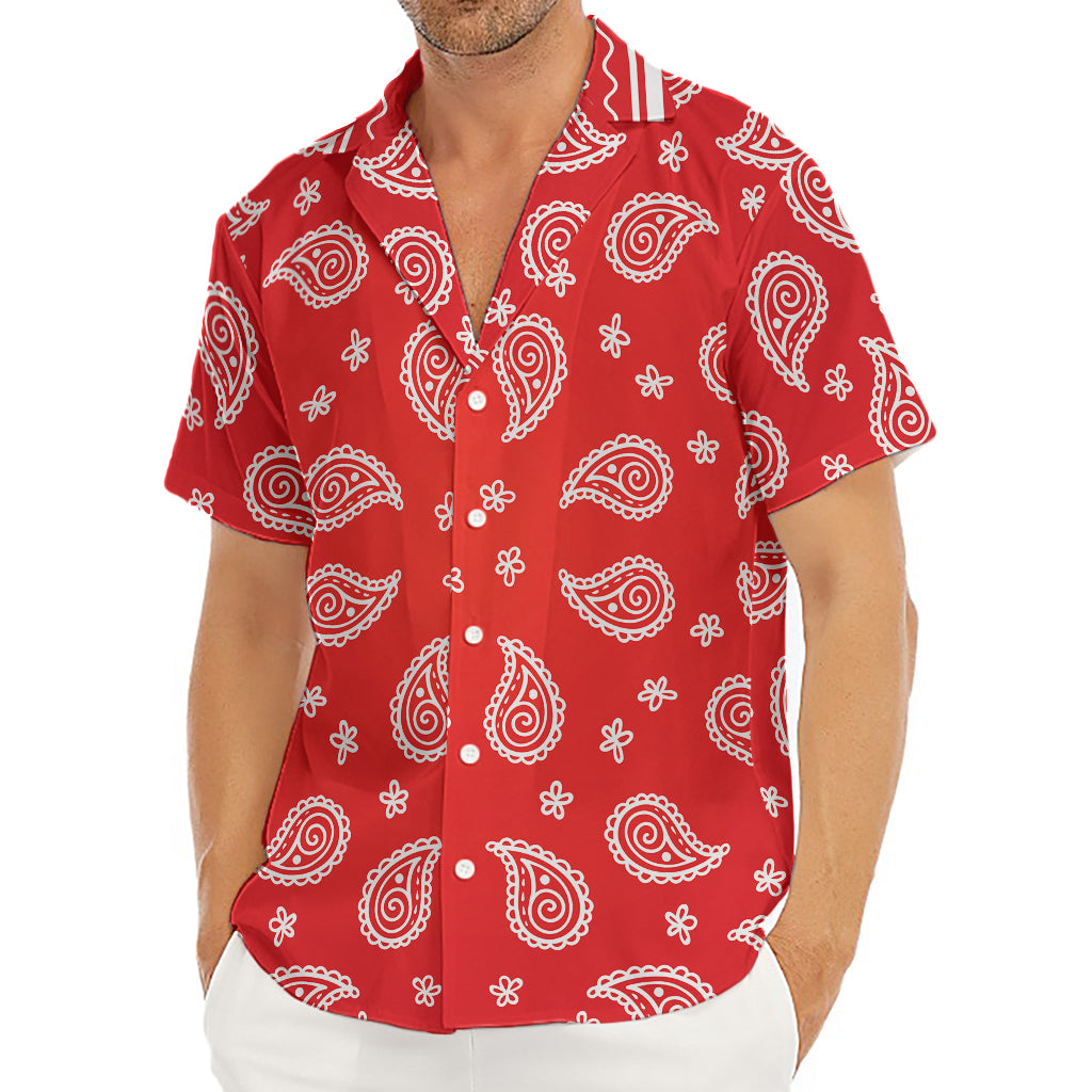 Red And White Bandana Print Men's Deep V-Neck Shirt