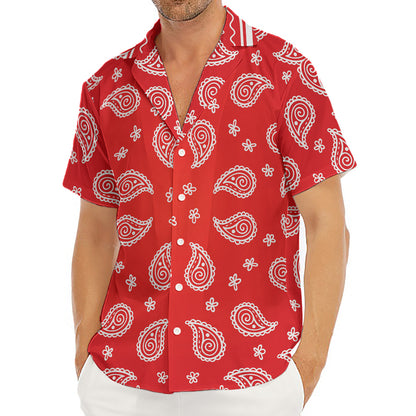 Red And White Bandana Print Men's Deep V-Neck Shirt