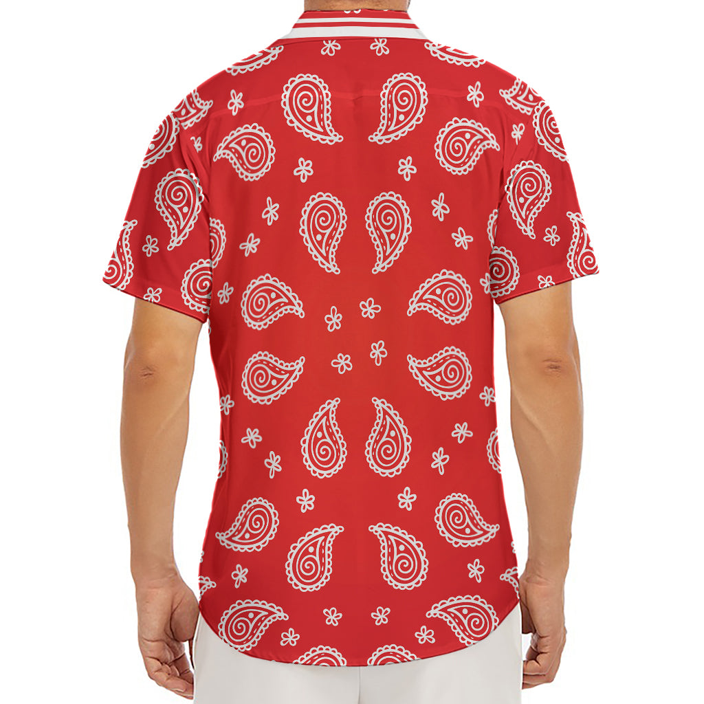 Red And White Bandana Print Men's Deep V-Neck Shirt