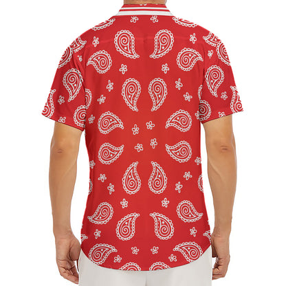 Red And White Bandana Print Men's Deep V-Neck Shirt