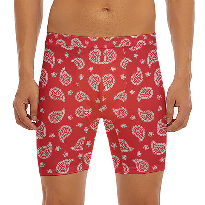 Red And White Bandana Print Men's Long Boxer Briefs