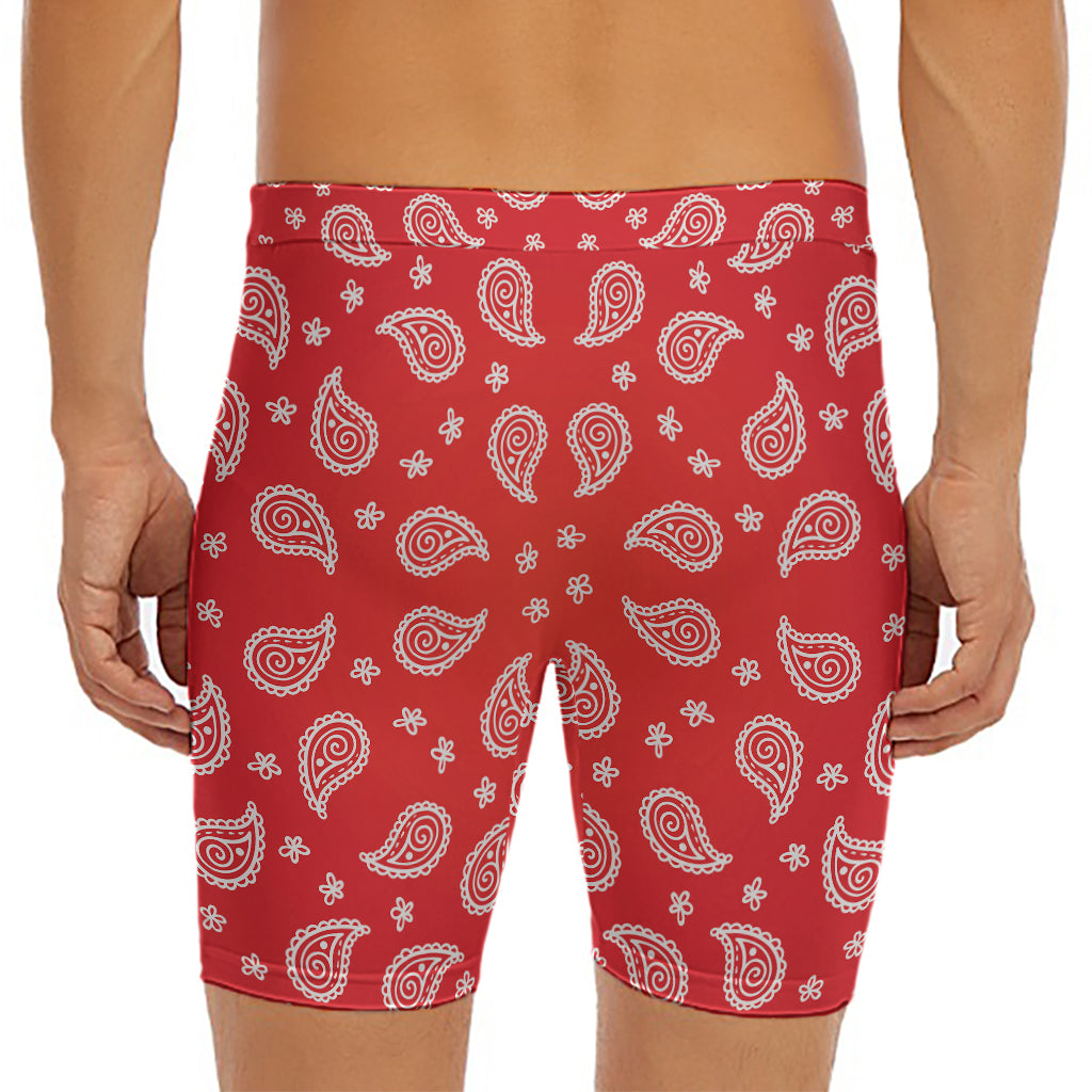 Red And White Bandana Print Men's Long Boxer Briefs