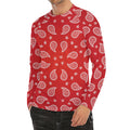 Red And White Bandana Print Men's Long Sleeve Rash Guard