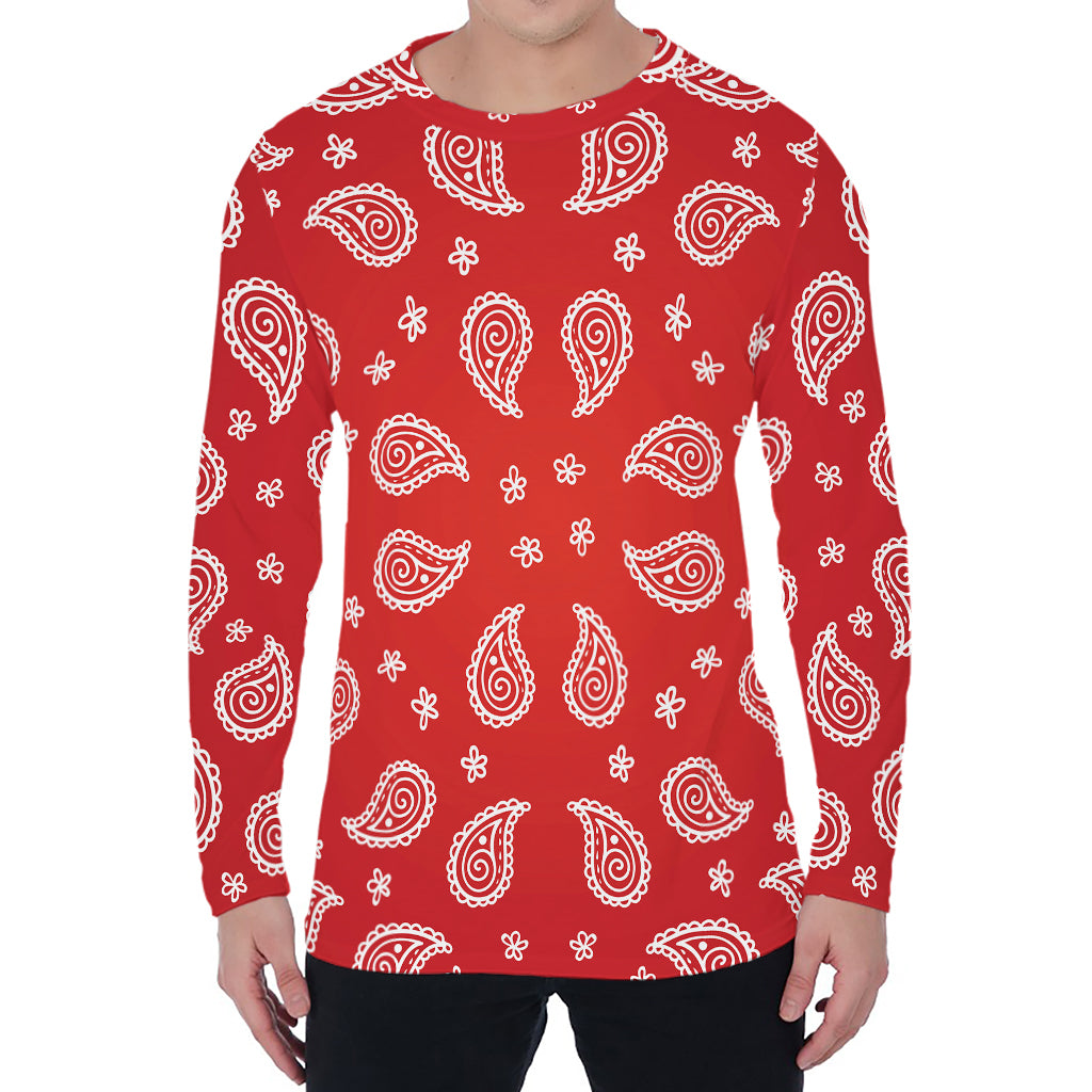 Red And White Bandana Print Men's Long Sleeve T-Shirt