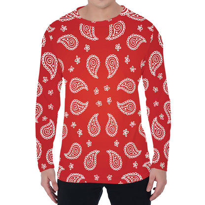 Red And White Bandana Print Men's Long Sleeve T-Shirt