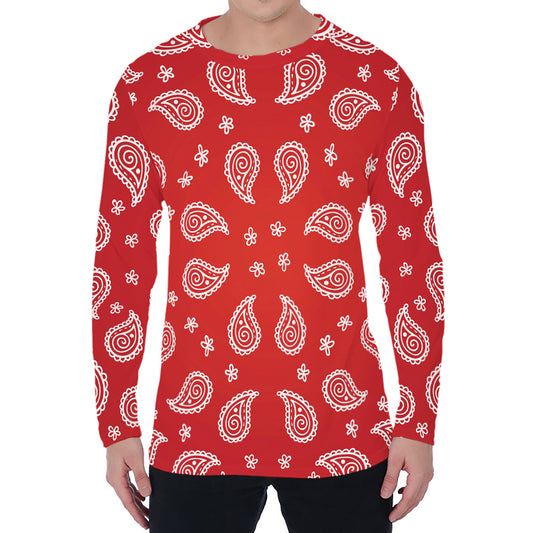 Red And White Bandana Print Men's Long Sleeve T-Shirt