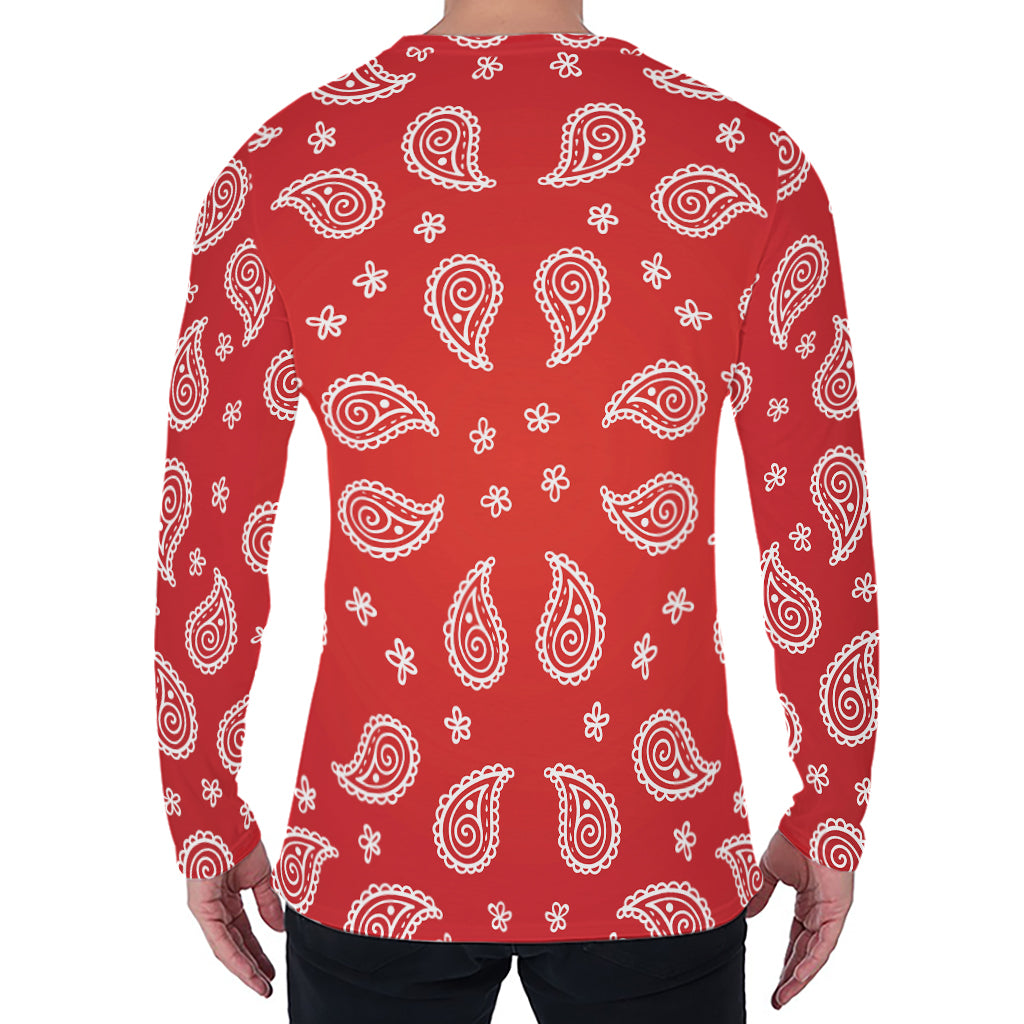 Red And White Bandana Print Men's Long Sleeve T-Shirt