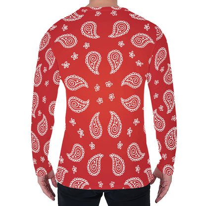 Red And White Bandana Print Men's Long Sleeve T-Shirt