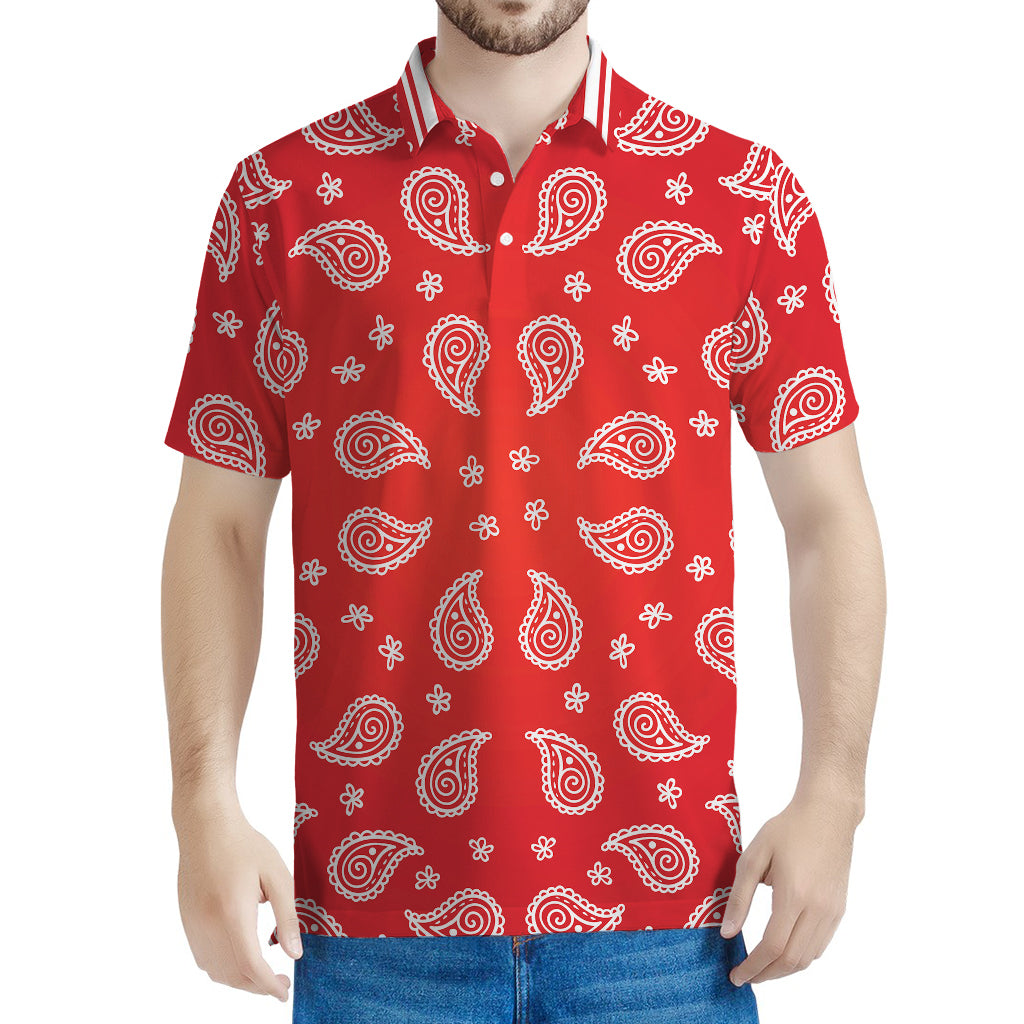 Red And White Bandana Print Men's Polo Shirt