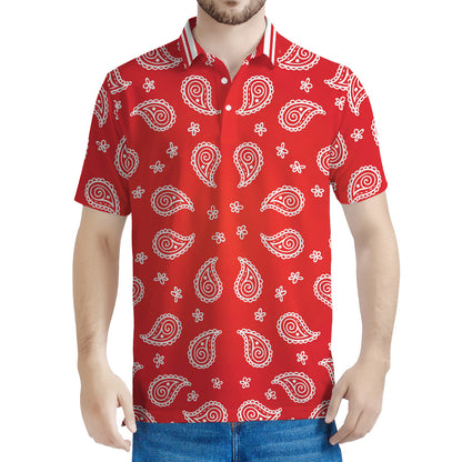 Red And White Bandana Print Men's Polo Shirt