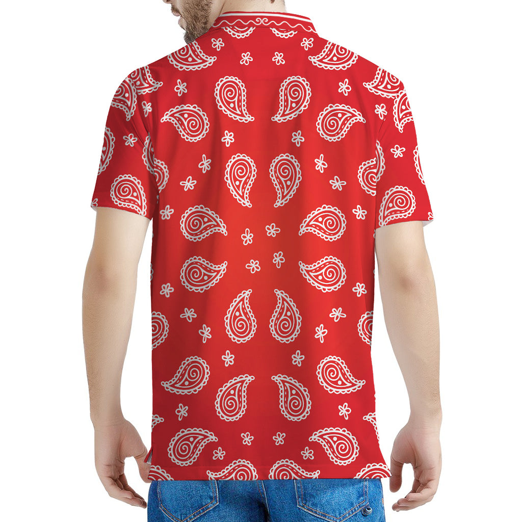 Red And White Bandana Print Men's Polo Shirt