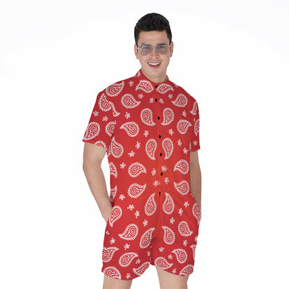 Red And White Bandana Print Men's Rompers