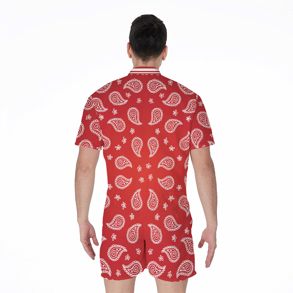 Red And White Bandana Print Men's Rompers