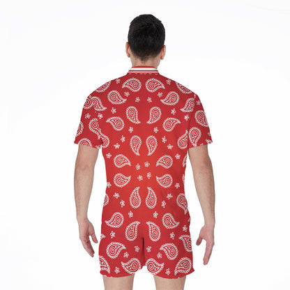 Red And White Bandana Print Men's Rompers