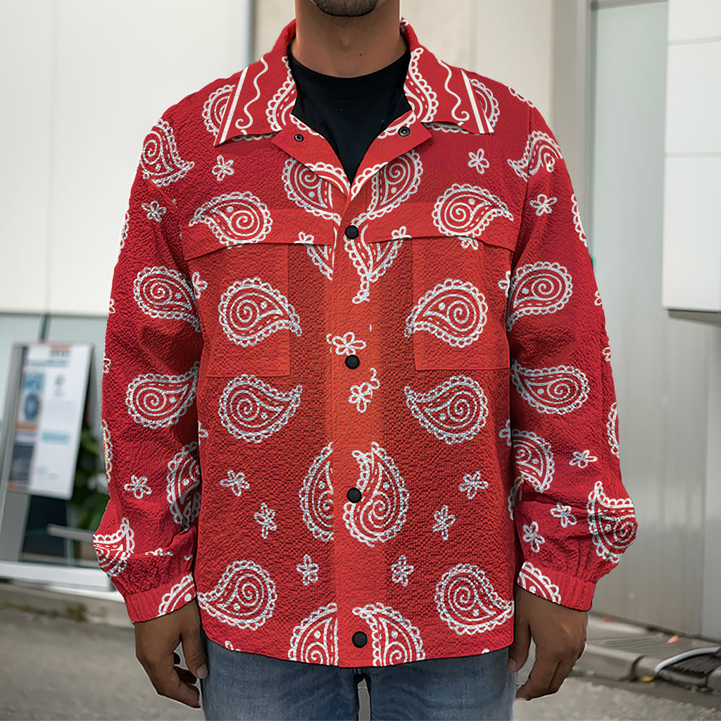 Red And White Bandana Print Men's Shirt Jacket