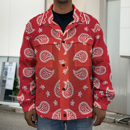 Red And White Bandana Print Men's Shirt Jacket