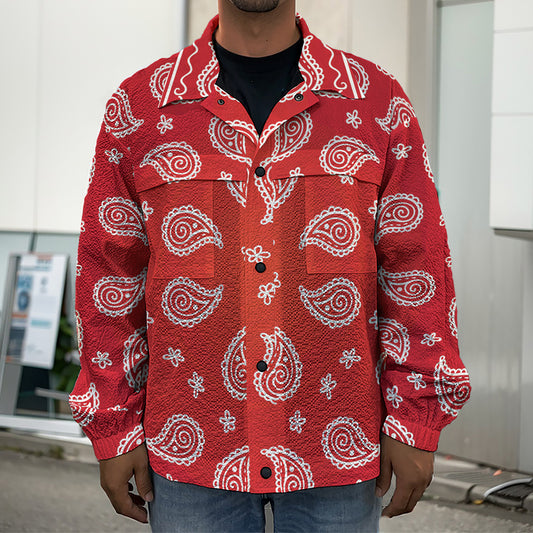 Red And White Bandana Print Men's Shirt Jacket