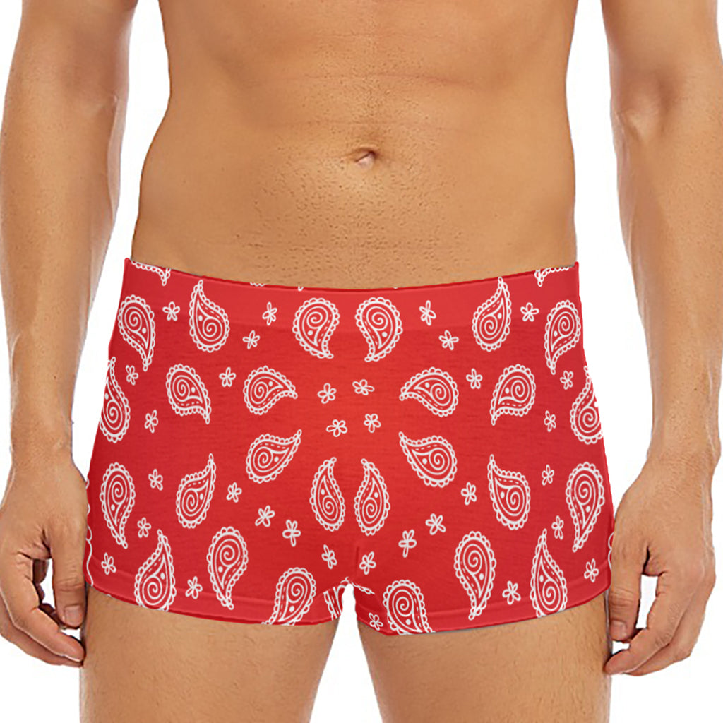Red And White Bandana Print Men's Short Boxer Briefs