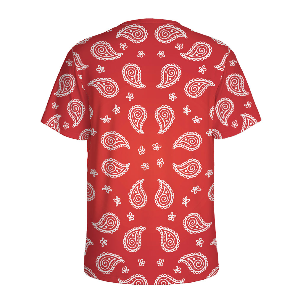 Red And White Bandana Print Men's Sports T-Shirt