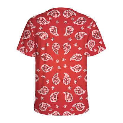 Red And White Bandana Print Men's Sports T-Shirt