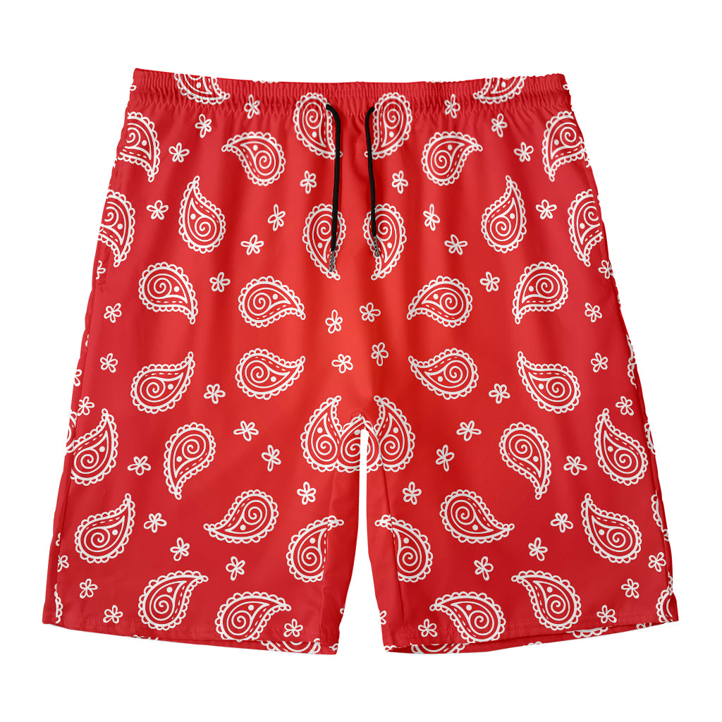 Red And White Bandana Print Men's Swim Trunks
