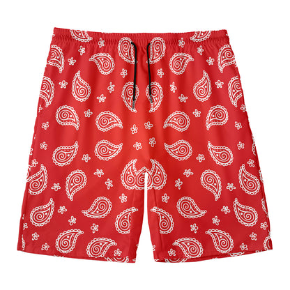 Red And White Bandana Print Men's Swim Trunks