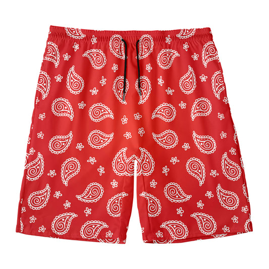 Red And White Bandana Print Men's Swim Trunks
