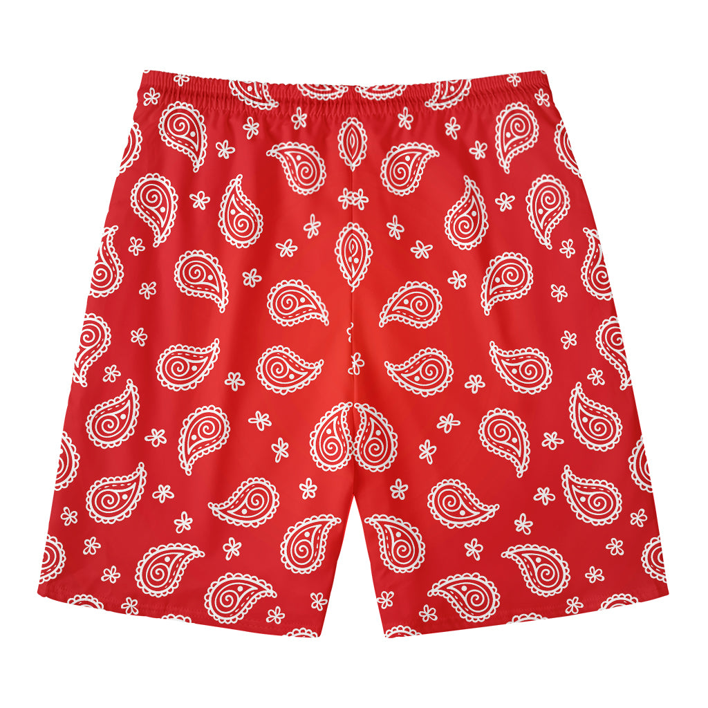 Red And White Bandana Print Men's Swim Trunks