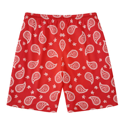 Red And White Bandana Print Men's Swim Trunks